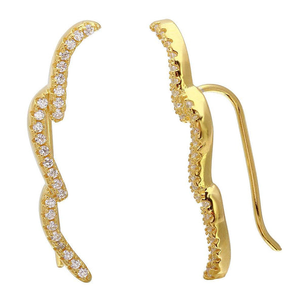 Gold Plated 925 Sterling Silver 3 CZ Waves Climbing Earrings