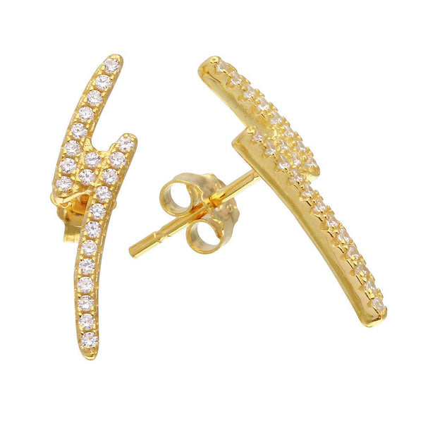 Gold Plated 925 Sterling Silver Lightning CZ Earrings