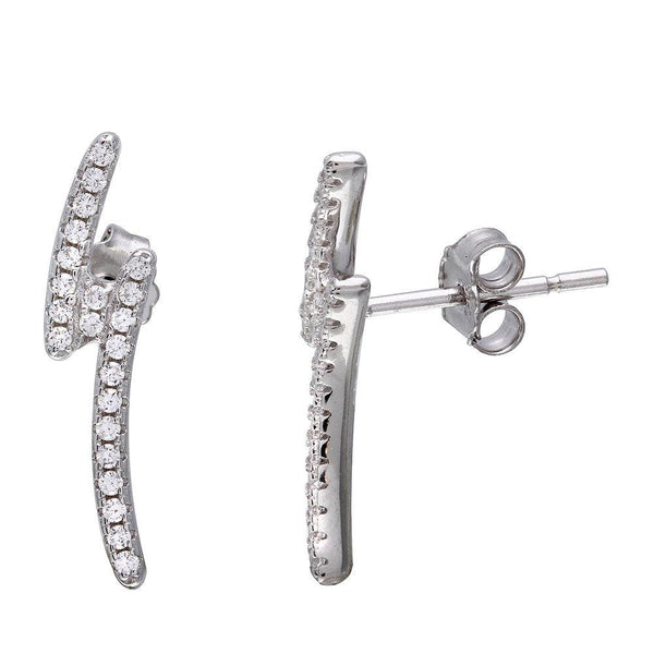 Rhodium Plated 925 Sterling Silver Lightning CZ Earrings