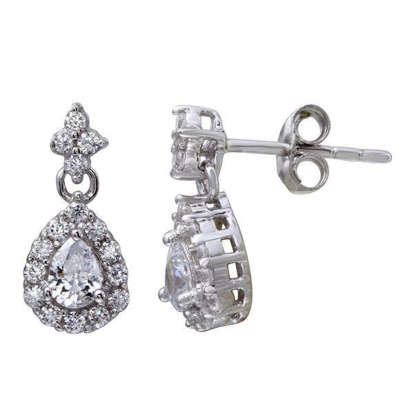 Rhodium Plated 925 Sterling Silver Mini Teardrop Earrings with CZ