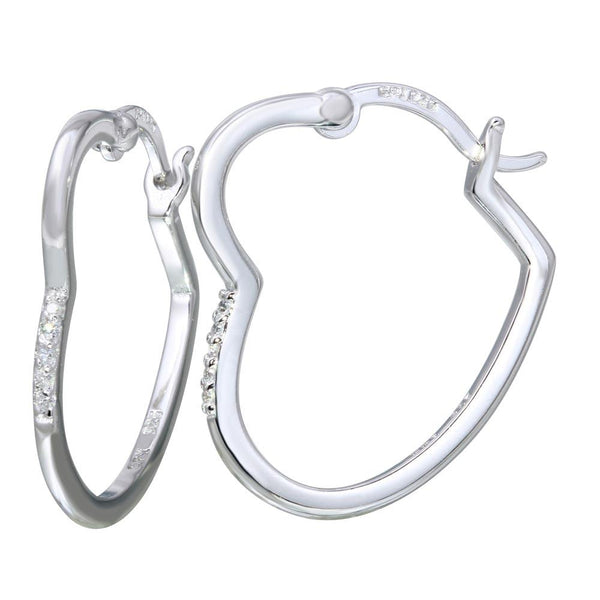 Rhodium Plated 925 Sterling Silver Heart Hoop Earrings with CZ
