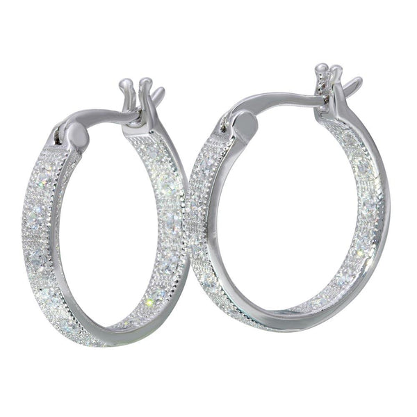 Rhodium Plated 925 Sterling Silver Inner and Outer CZ Hoop Earrings
