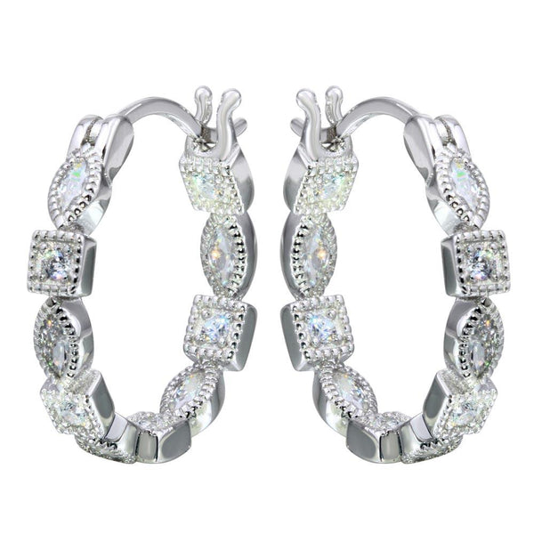 Rhodium Plated 925 Sterling Silver Inner and Outer Clear CZ Hoop Earrings