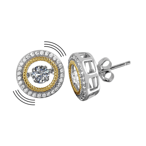 Rhodium Plated 925 Sterling Silver Open Circle Earrings with CZ