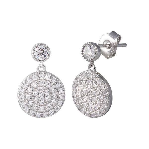 Rhodium Plated 925 Sterling Silver Round CZ Dangling Earrings