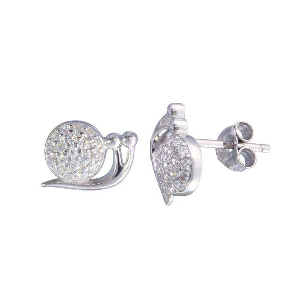 Rhodium Plated 925 Sterling Silver Snail CZ  Stud Earrings