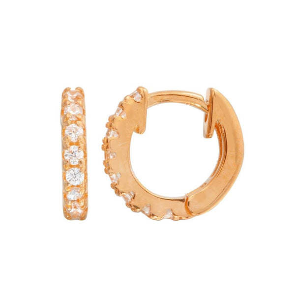 Rose Gold Plated 925 Sterling Silver CZ huggie hoop Earrings 9.3mm