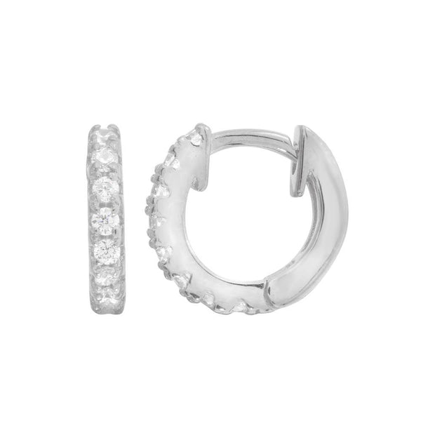 Rhodium Plated 925 Sterling Silver CZ huggie hoop Earrings 9.3mm