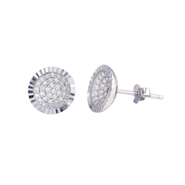 Rhodium Plated 925 Sterling Silver CZ Encrusted DC Bowl Shape Stud Earrings
