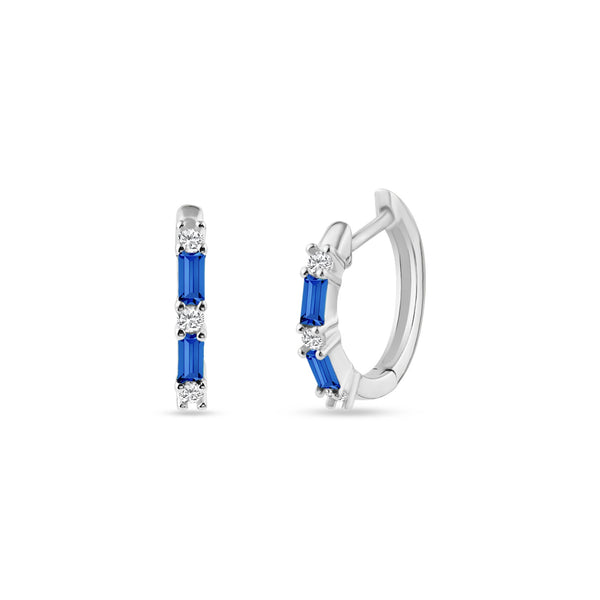Sterling Silver Rhodium Plated Blue CZ Huggie Hoop Earring 13.2mm