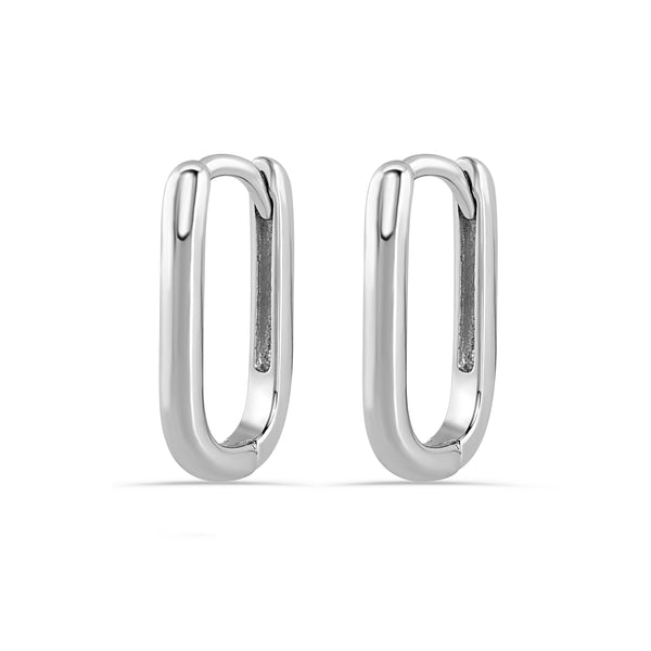 Rhodium Plated 925 Sterling Silver Oval Shaped Latch Lock Earring