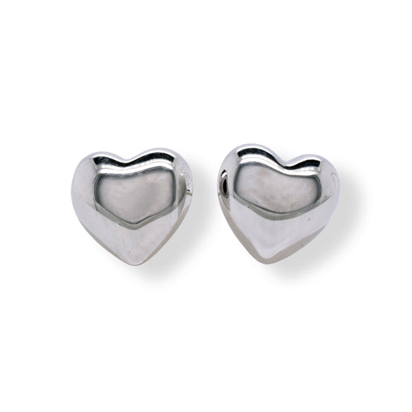 Sterling Silver Rhodium Plated 7.7mm x 7.2mm Plain Heart Stud Earring