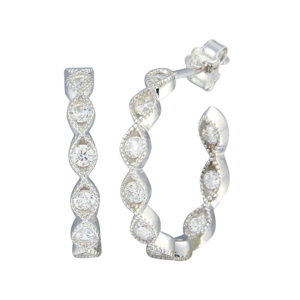 Rhodium Plated 925 Sterling Silver CZ Semi Hoop Earrings