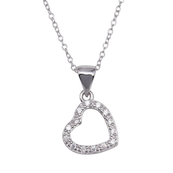 Silver 925 Clear CZ Rhodium Plated Hanging Heart Pendant Necklace