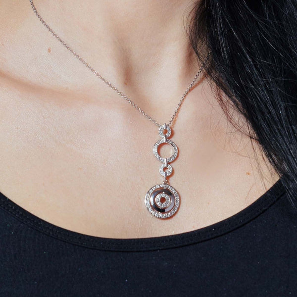 Silver 925 Rhodium Plated Multi CZ Disk Necklace