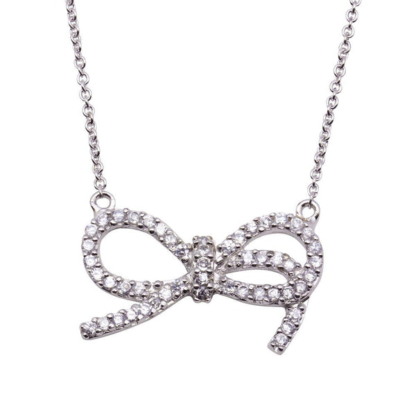 Silver 925 Rhodium Plated Bowtie Pendant Necklace