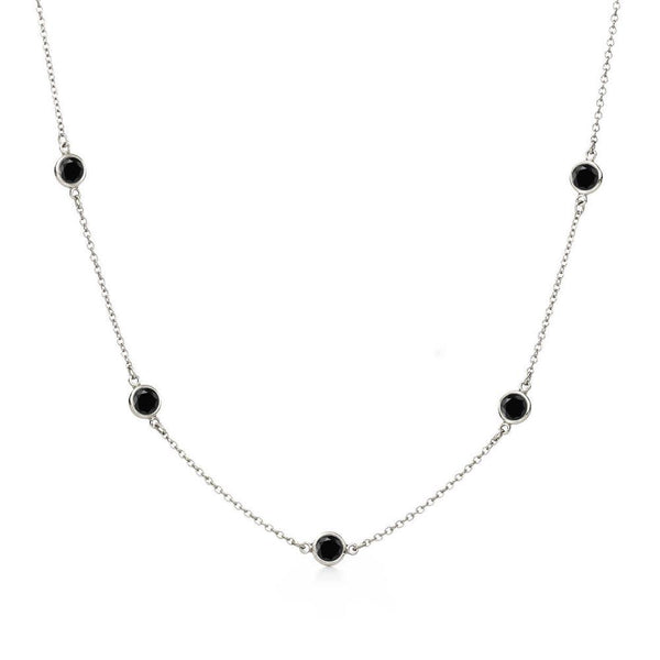 Silver 925 Rhodium Plated Black And Clear CZ By the Yard Necklace