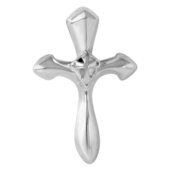 Silver 925 Small Beveled Double Cross Shaped Pendant