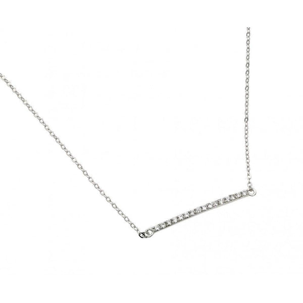 Silver 925 Rhodium Plated Clear CZ Line Pendant Necklace