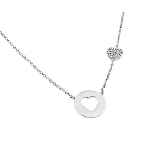 Silver 925 Rhodium Plated Clear CZ Heart Cutout Pendant Necklace