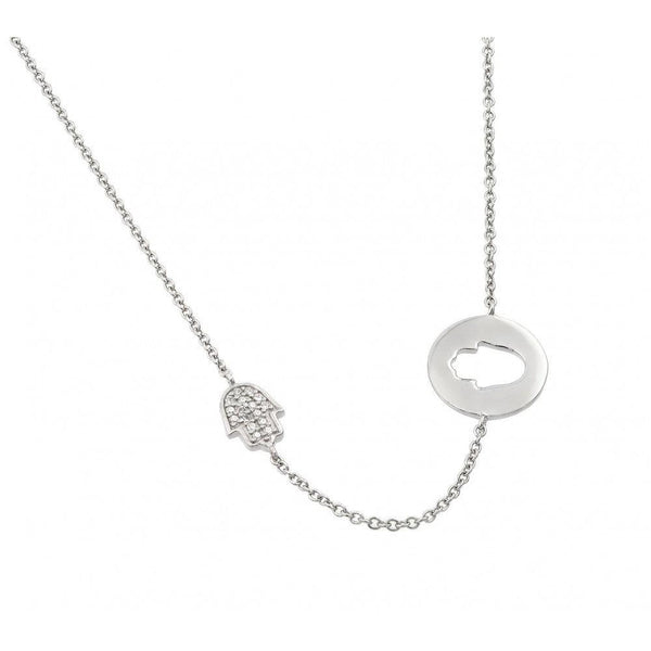 Silver 925 Rhodium Plated Clear CZ Hand Cutout Pendant Necklace