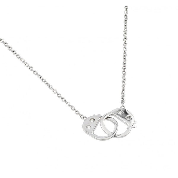 Silver 925 Rhodium Plated Clear CZ Handcuffs Pendant Necklace