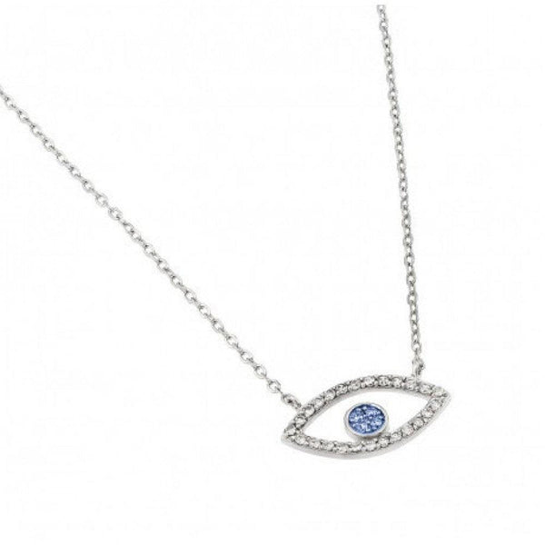 Silver 925 Rhodium Plated Clear CZ Eye Pendant Necklace