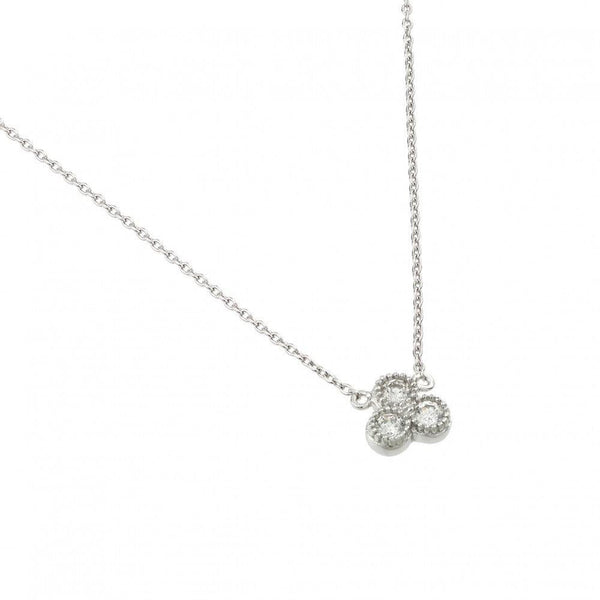 Silver 925 Rhodium Plated Clear CZ Triple Cluster Pendant Necklace