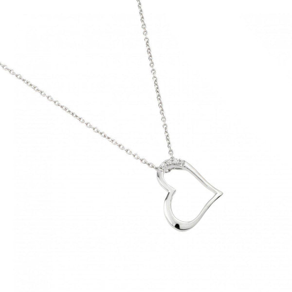 Silver 925 Rhodium Plated Sideways Heart Pendant Necklace