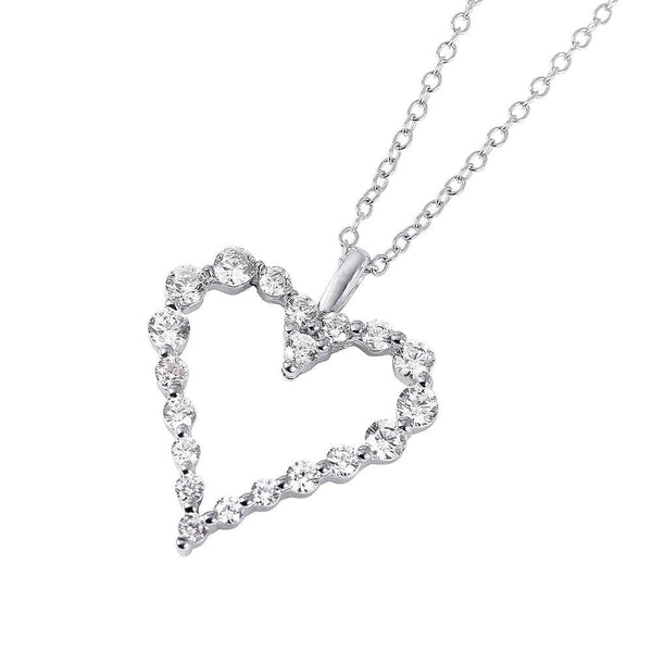Silver 925 Rhodium Plated Open Heart CZ Pendant Necklace