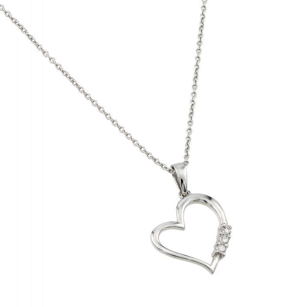 Silver 925 Rhodium Plated Heart CZ Pendant