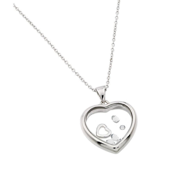 Rhodium Plated 925 Sterling Silver CZ April Birthstone Glass Heart Necklace