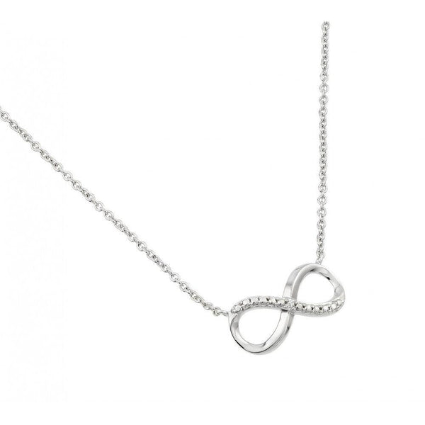 Silver 925 Rhodium Plated Clear Diamond Textured Infinity Pendant Necklace