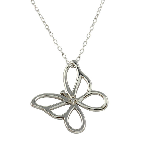 Rhodium Plated 925 Sterling Silver Open Butterfly Necklace