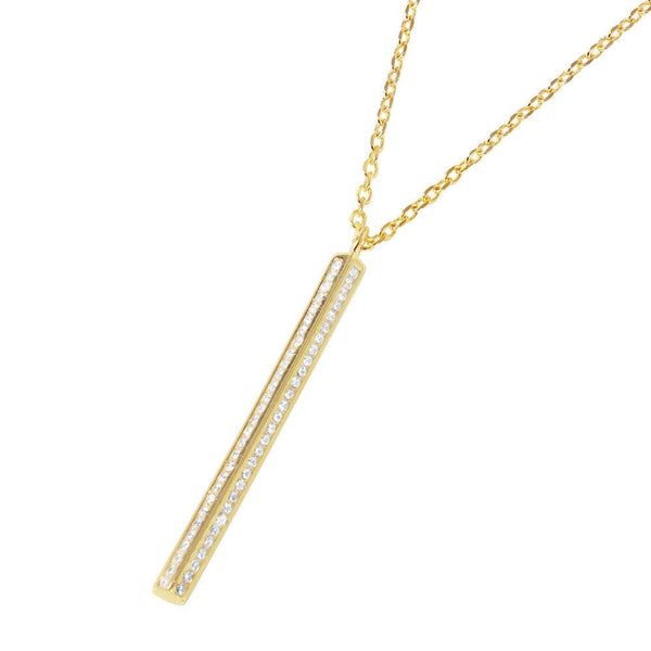 Silver 925 Gold Plated Vertical Bar CZ Pendant Necklace