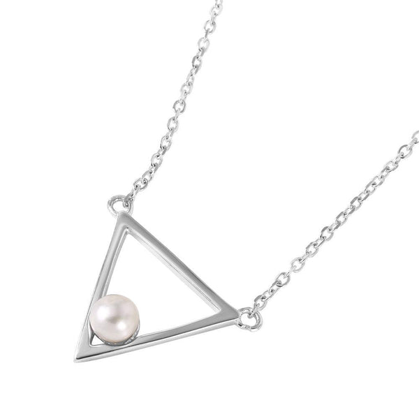 Silver 925 Rhodium Plated Open Triangle Fresh Water Pearl Necklace