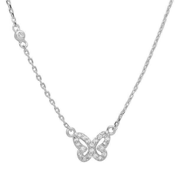 Silver 925 Rhodium Butterfly CZ Necklace