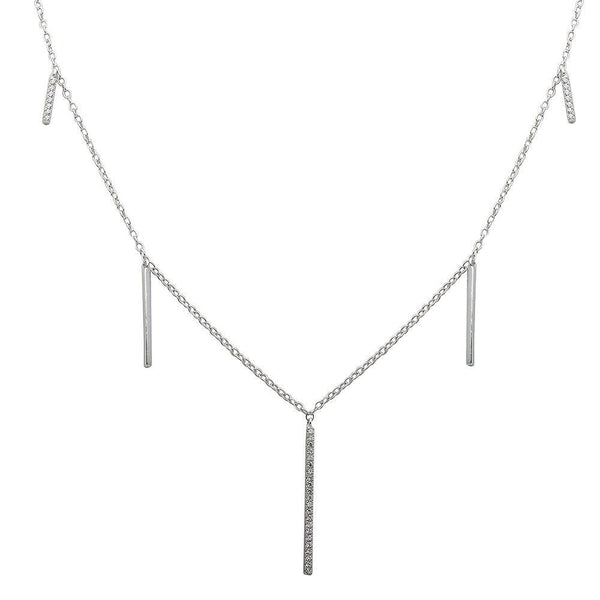 Rhodium Plated 925 Sterling Silver CZ Hanging Bars Necklace