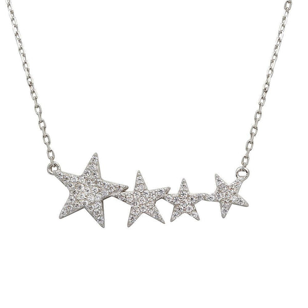Rhodium Plated 925 Sterling Silver Graduated CZ Star Necklace