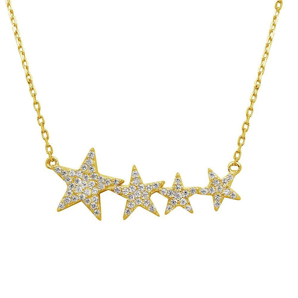 Gold Plated 925 Sterling Silver Graduated CZ Star Necklace