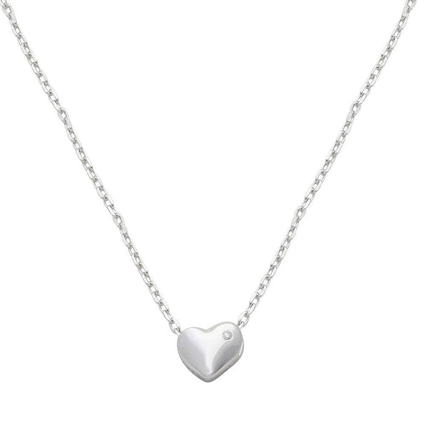 Rhodium Plated 925 Sterling Silver Small Heart with Stone Necklace