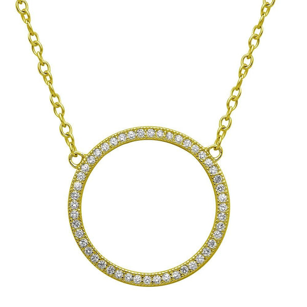 Gold Plated 925 Sterling Silver Open Circle CZ Encrusted Necklace