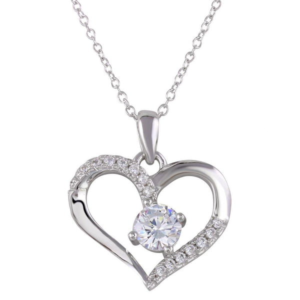 Rhodium Plated 925 Sterling Silver Open Heart Pendant Necklace