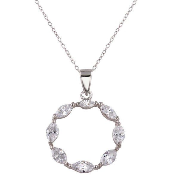 Rhodium Plated 925 Sterling Silver Open Round CZ Necklace with CZ