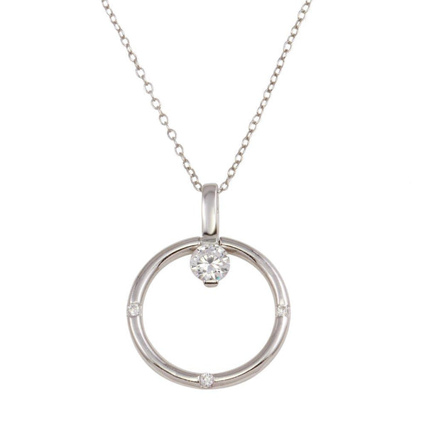 Rhodium Plated 925 Sterling Silver Ring Necklace with CZ
