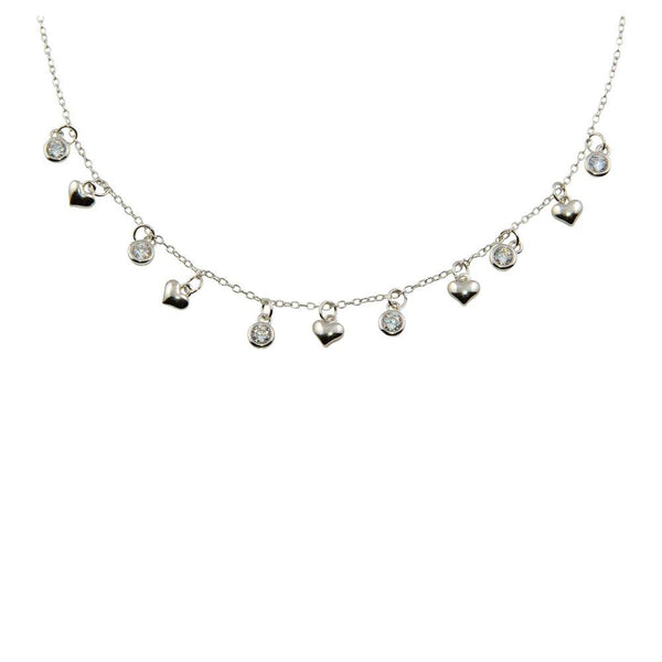 Rhodium Plated 925 Sterling Silver Mini Heart and CZ Charm Necklace