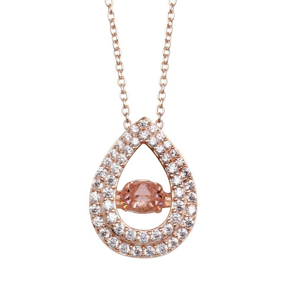 Rose Gold Plated 925 Sterling Silver Open Teardrop Pendant Necklace with Dancing CZ
