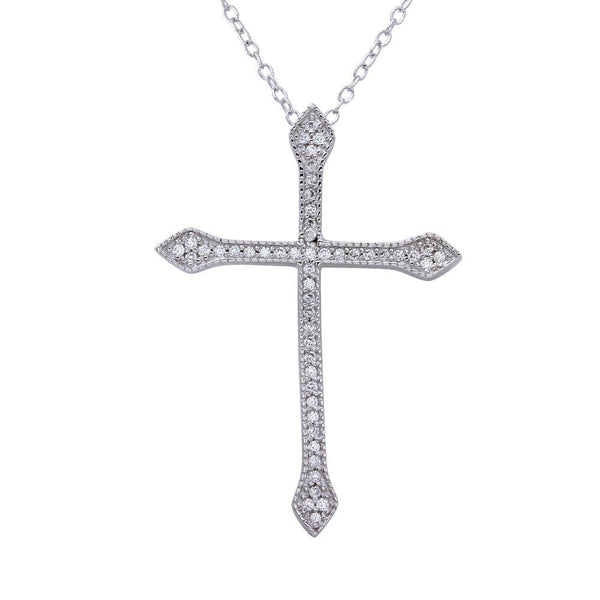 Rhodium Plated 925 Sterling Silver Cross Pendant with CZ