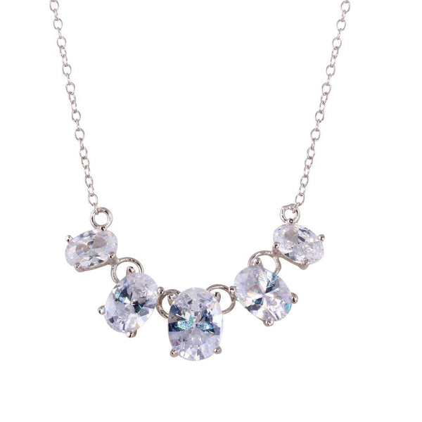 Rhodium Plated 925 Sterling Silver 5 CZ Stone Necklace