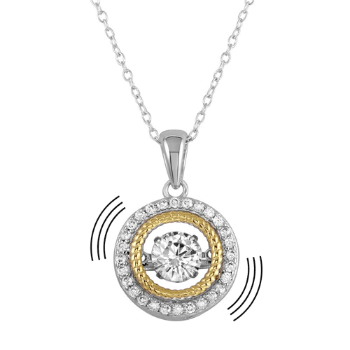 Rhodium Plated 925 Sterling Silver Open Pendant Necklace with Dancing CZ